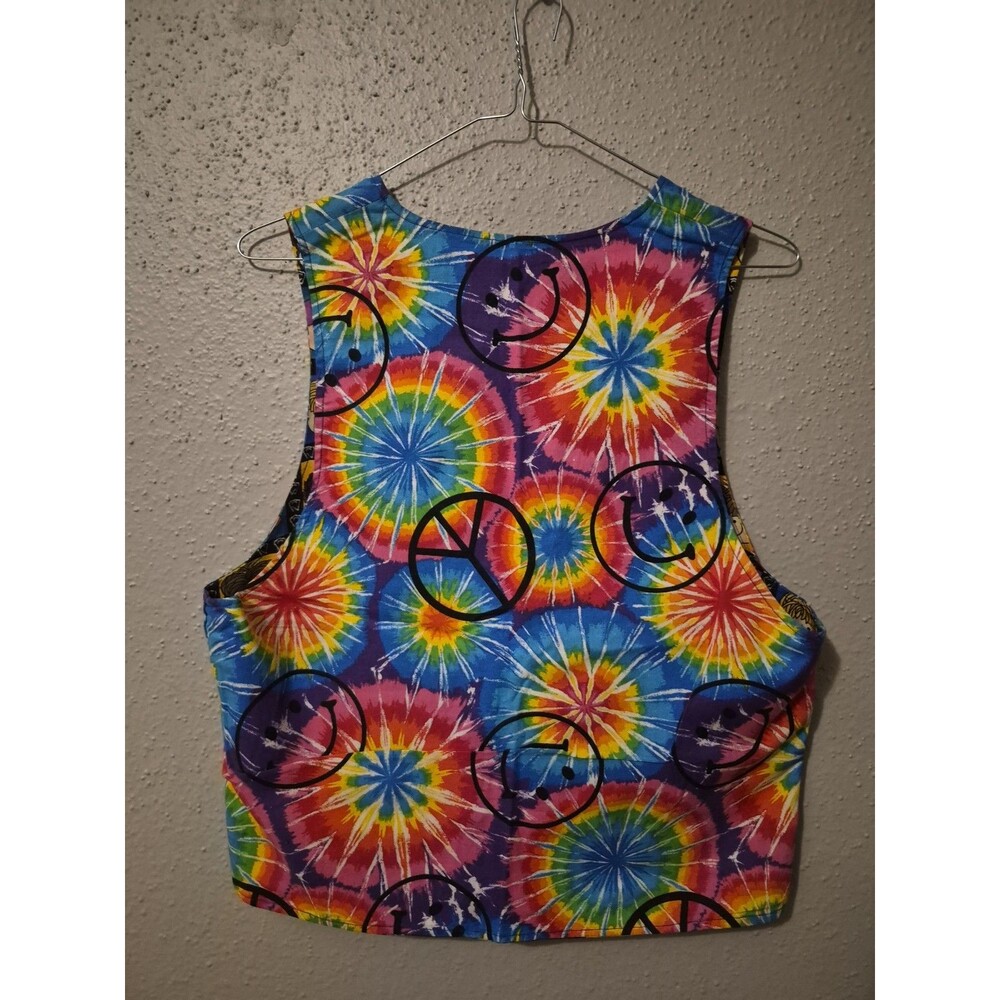 VTG Handmade Vest Reversible Childrens Faces Tie Dye Smiley Faces Fire Cracker - Picture 5 of 9
